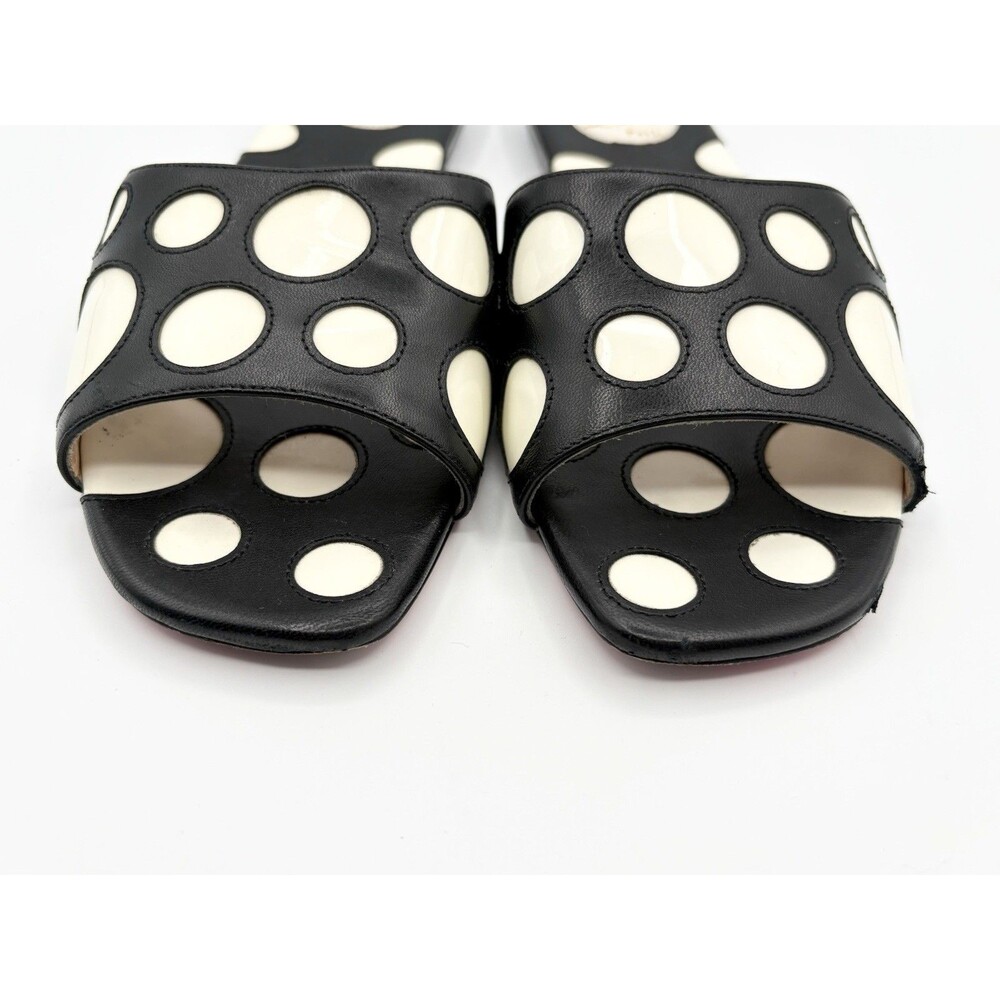 Christian Louboutin Black & White Polka Dot Leather Sandals Slides Sz EU 37.5 - Picture 7 of 13